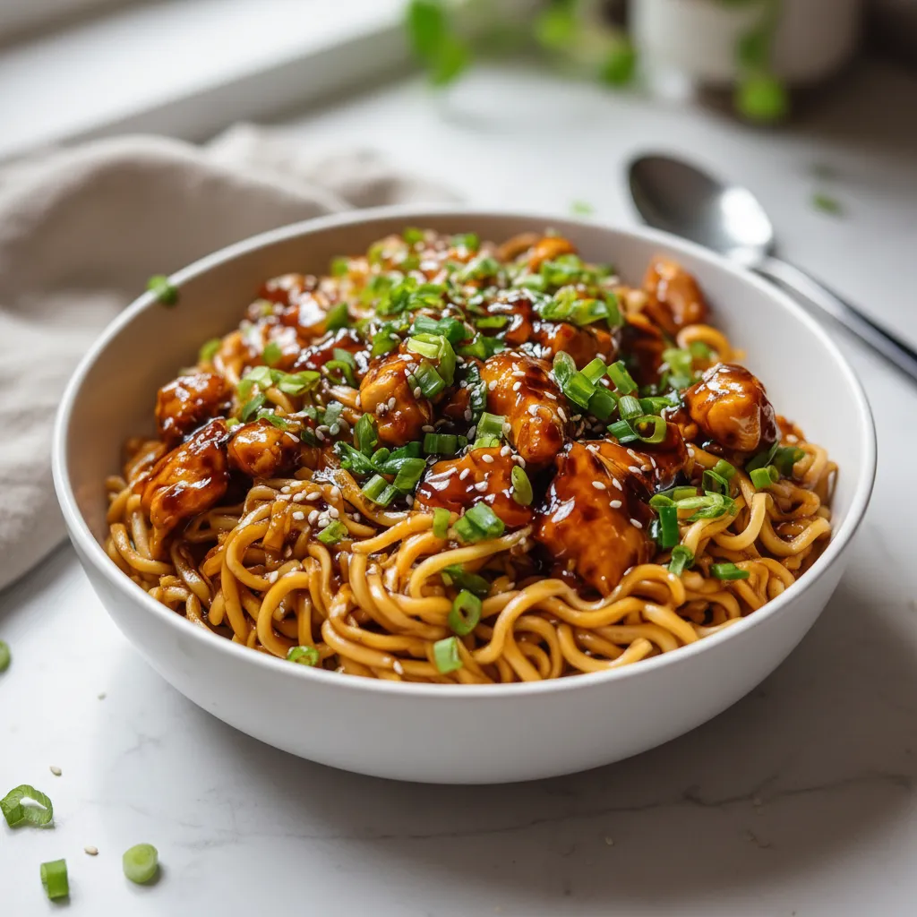 Fast Sticky Garlic Chicken Noodles Recipe for Monday Nights