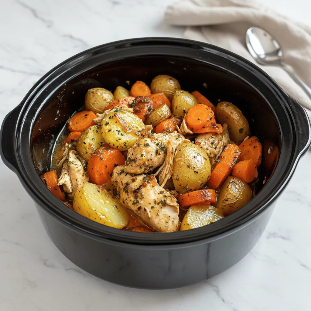Garlic Butter Crockpot Chicken with Potatoes and Carrots