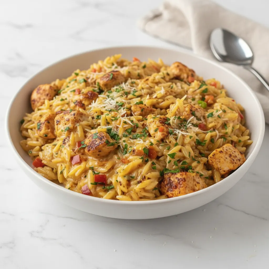 One Pot Cajun Chicken Alfredo Orzo Recipe