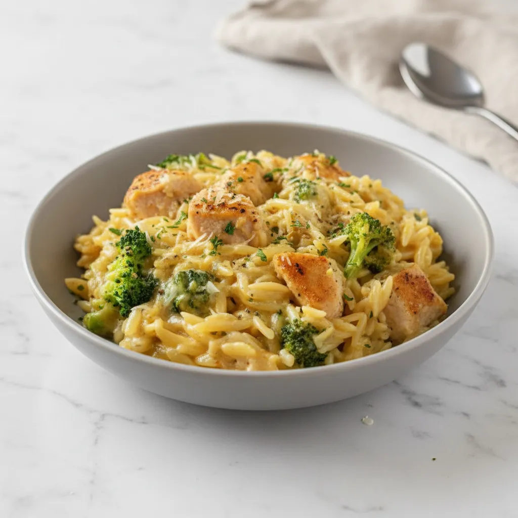 One-Pot Cheesy Chicken and Broccoli Orzo Recipe